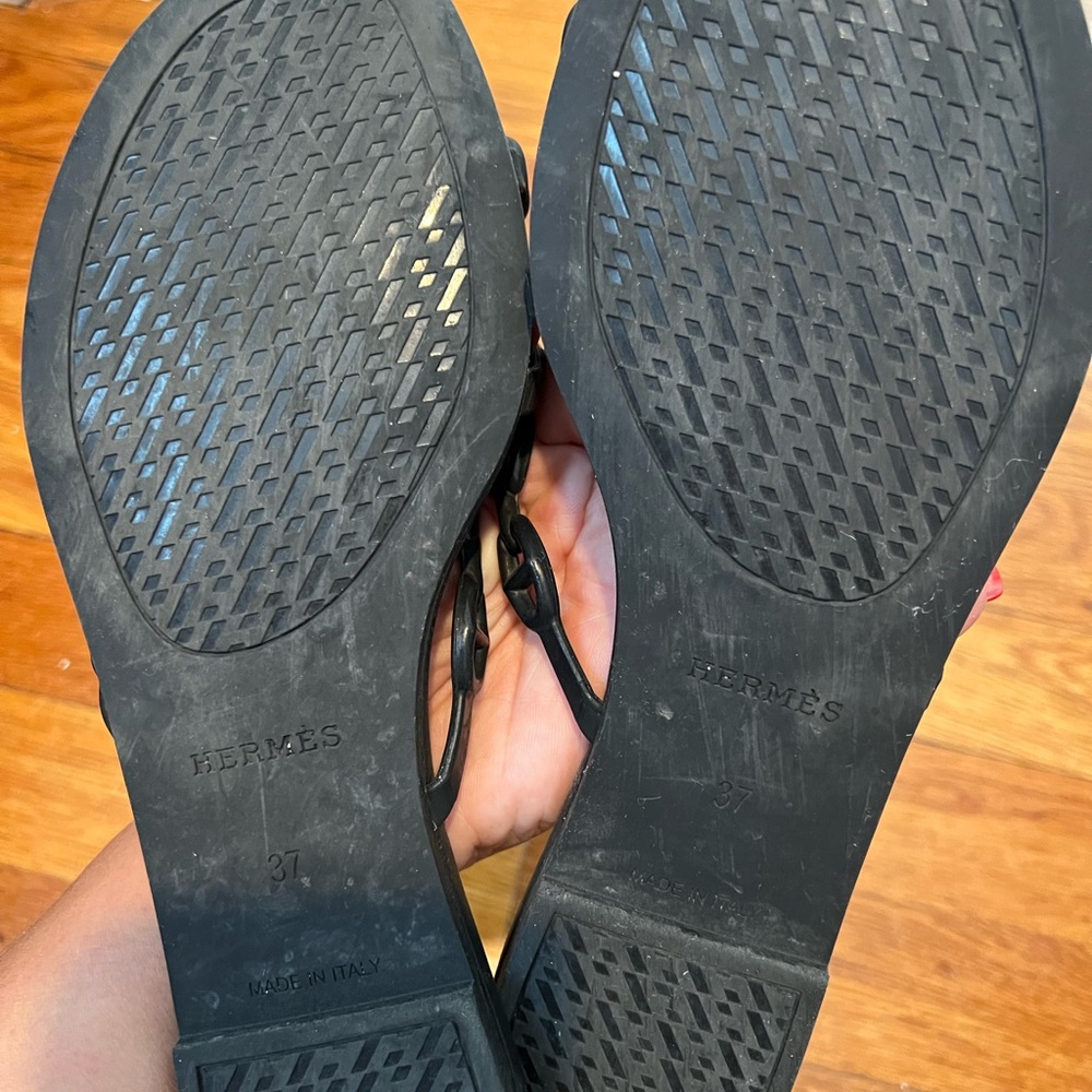 Hermes Black Chain-Accent Slide Sandals - Picture 2 of 3